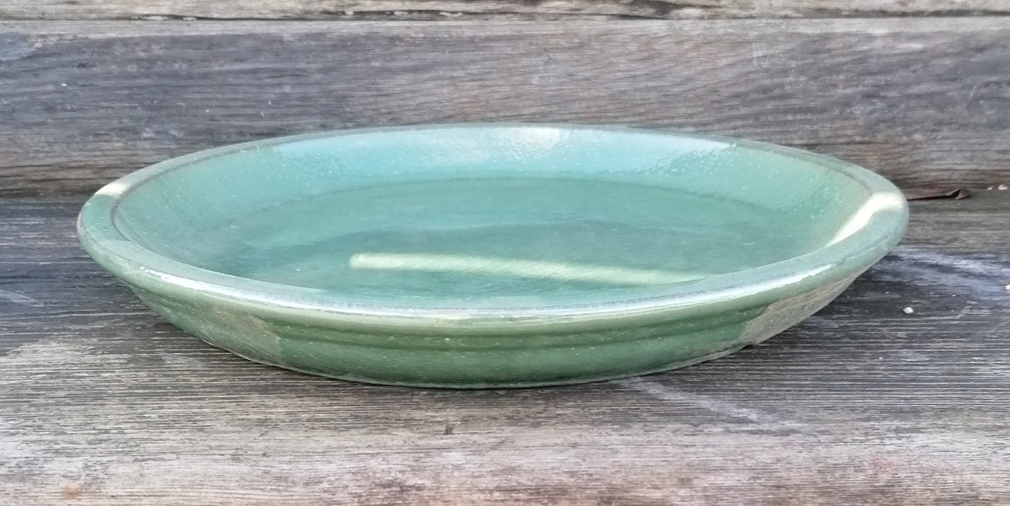 NEU !! Winterfester Untersetzer Teller Vogeltränke ø ca. 30 cm aus Keramik grün glänzend glasiert Insektentränke Vogelbad Garten Blumentopf
