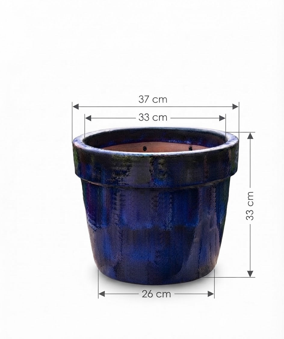 Großer schlichter Blumentopf winterfest blau glasiert  ø ca. 37 cm aus Steinzeug  Pflanztopf, Blumenkübel