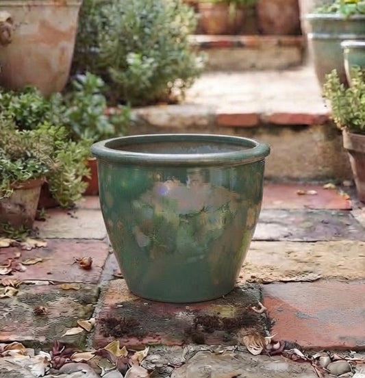 Neu !! Winterfester Blumentopf grün hochglänzend glasiert  ø ca. 29 cm aus Steinzeug Pflanztopf, Blumenkübel , Übertopf