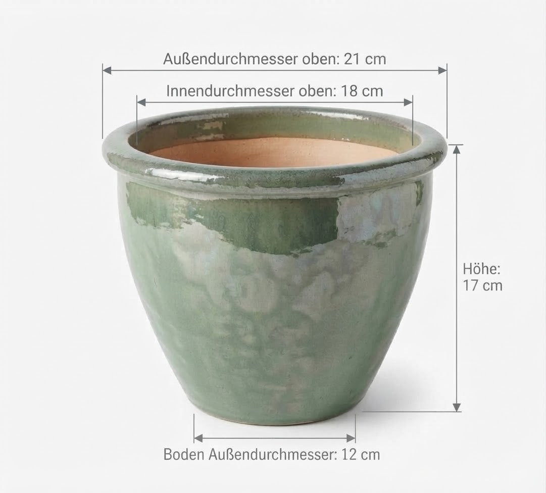 Neu !! Kleiner winterfester Blumentopf grün hochglänzend glasiert  ø ca. 21 cm aus Steinzeug Pflanztopf, Blumenkübel , Übertopf