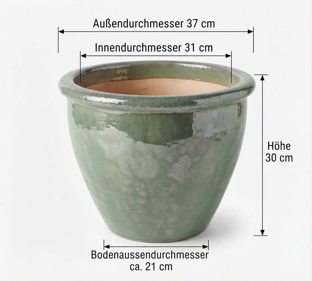 Neu !! Winterfester Blumentopf grün hochglänzend glasiert  ø ca. 37 cm aus Steinzeug Pflanztopf, Blumenkübel , Übertopf