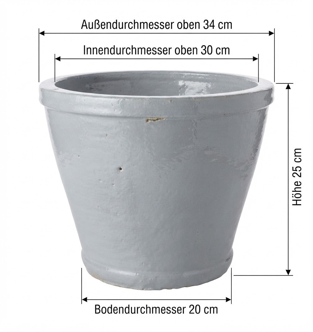 Neu !! 2. Wahl !! Blumentopf winterfest hellblaugrau glasiert  ø ca. 34 cm aus Steinzeug Pflanztopf, Blumenkübel , Übertopf