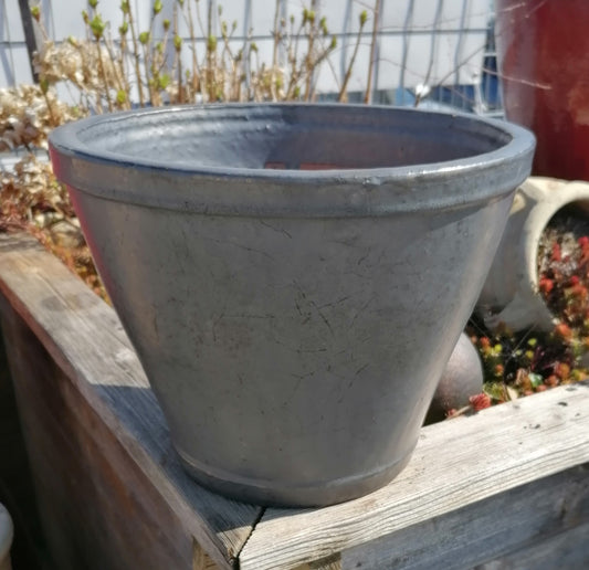 Neu !! 2. Wahl !! Blumentopf winterfest grau / anthrazit matt glasiert ø ca. 34 cm aus Steinzeug Pflanztopf, Blumenkübel , Übertopf