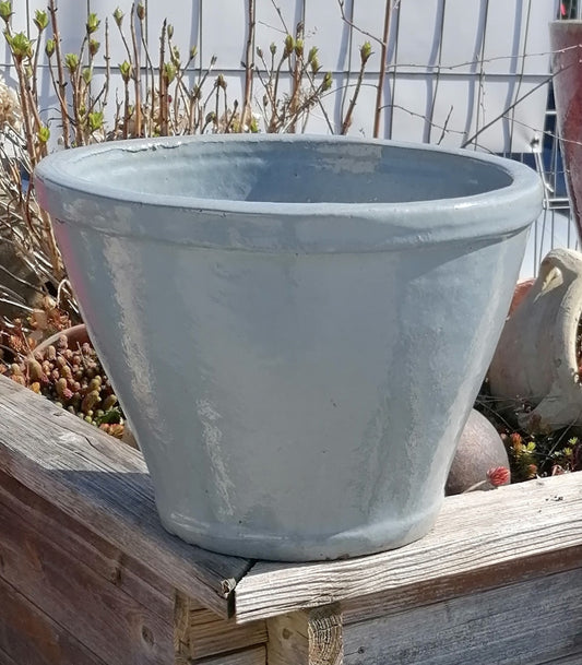 Neu !! 2. Wahl !! Blumentopf winterfest hellblaugrau glasiert ø ca. 34 cm aus Steinzeug Pflanztopf, Blumenkübel , Übertopf