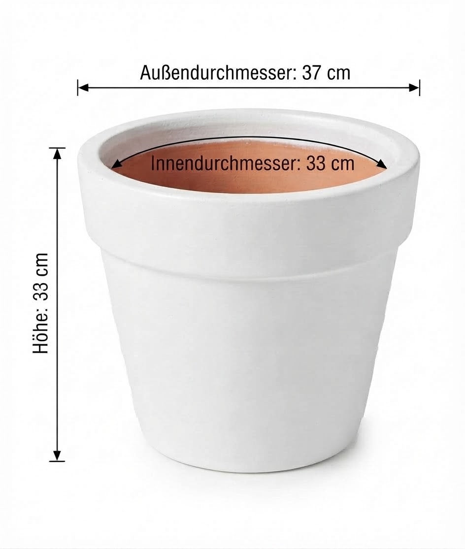 Schöner schlichter großer Blumentopf winterfest weiß glasiert  ø ca. 37 cm aus Steinzeug  Pflanztopf, Blumenkübel