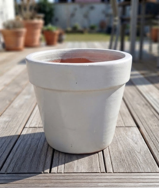 Schöner schlichter Blumentopf winterfest weiß glasiert ø ca. 28 cm aus Steinzeug Pflanztopf, Blumenkübel