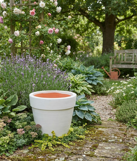 Schöner schlichter großer Blumentopf winterfest weiß glasiert ø ca. 37 cm aus Steinzeug Pflanztopf, Blumenkübel