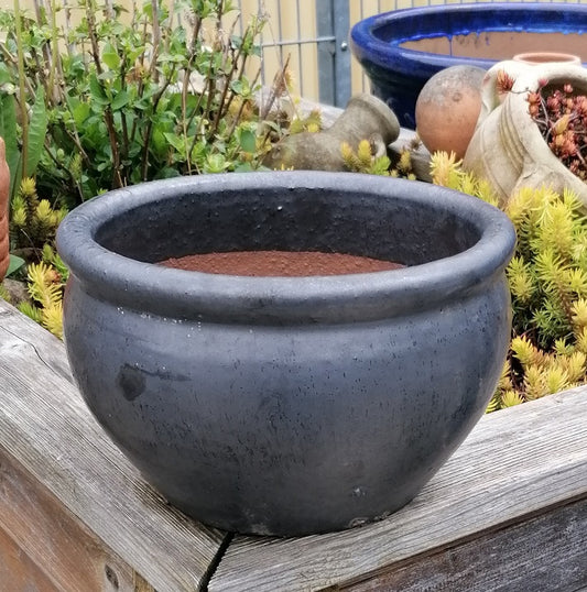 NEU !! Blumentopf Pflanzschale winterfest grau anthrazit glasiert ø ca. 25 cm aus Steinzeug Pflanztopf, Blumenkübel