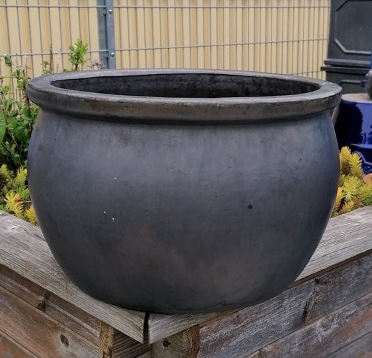 NEU !! 2.Wahl !! Großer Blumentopf Pflanzschale winterfest grau anthrazit glasiert ø ca. 36 cm aus Steinzeug Pflanztopf, Blumenkübel