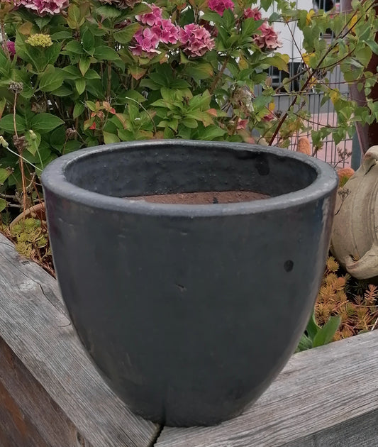 B-WARE ! Blumentopf grau matt glasiert ø ca. 22 cm aus winterfesten Steinzeug Pflanztopf, Blumenkübel