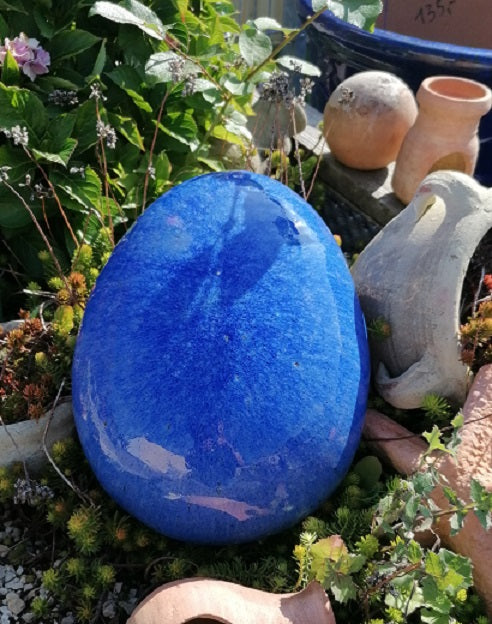 NEU !! Blauer Stein Ei Kugel oval aus frostfesten Steinzeug blau ca. 32 x 24 cm  Dekoration