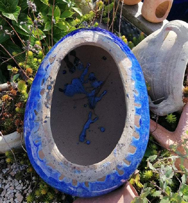 NEU !! Blauer Stein Ei Kugel oval aus frostfesten Steinzeug blau ca. 32 x 24 cm  Dekoration