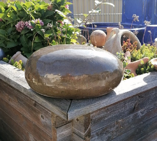 NEU !! Stein Ei Kugel oval aus frostfesten Steinzeug goldbraun ca. 32 x 24 cm Dekoration