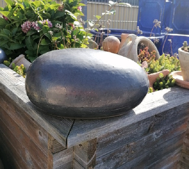 NEU !! Stein Ei Kugel oval aus frostfesten Steinzeug grau - anthrazit ca. 32 x 24 cm  Dekoration