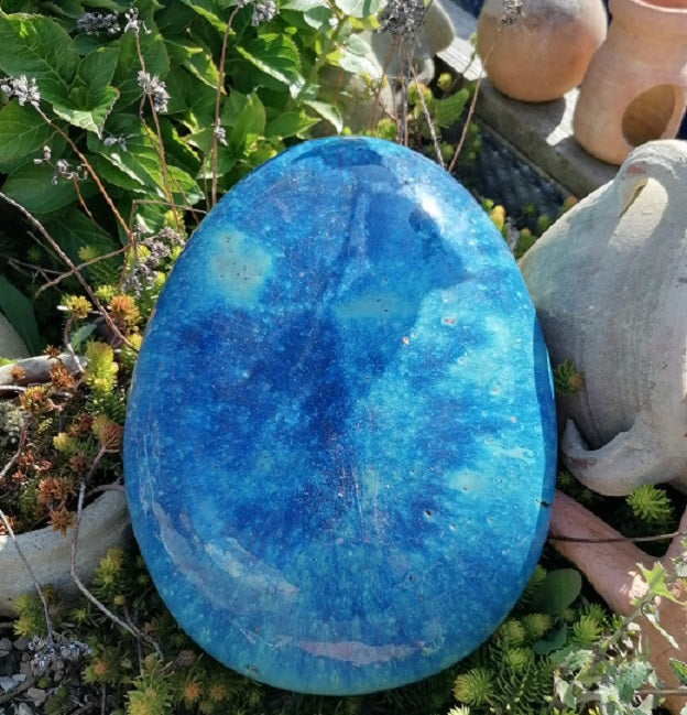 NEU !! Stein Ei Kugel oval aus frostfesten Steinzeug grünblau ca. 32 x 24 cm  Dekoration