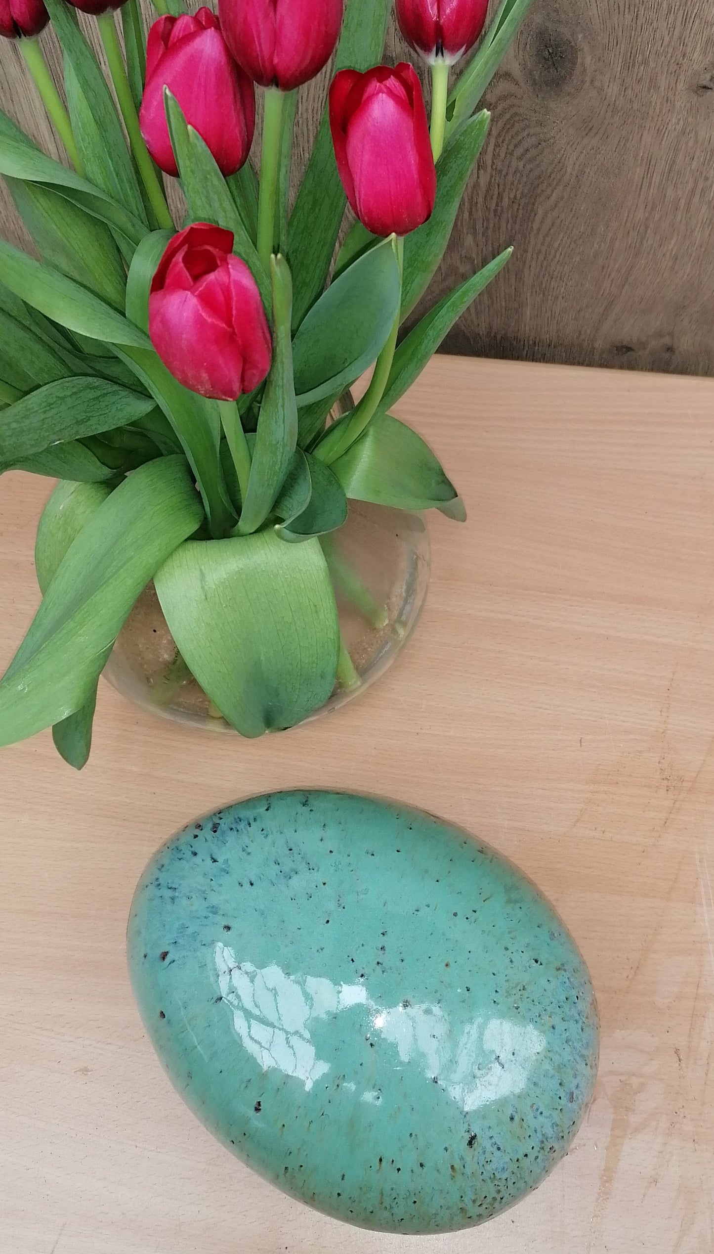 NEU !! Stein Ei Kugel oval aus frostfesten doppelt glasierten Steinzeug türkis ca. 20 cm lang  Dekoration
