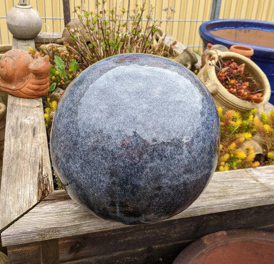 Kugel ø ca. 30 cm grau glänzend aus Steinzeug, Keramik, Deko, Garten, frostfest