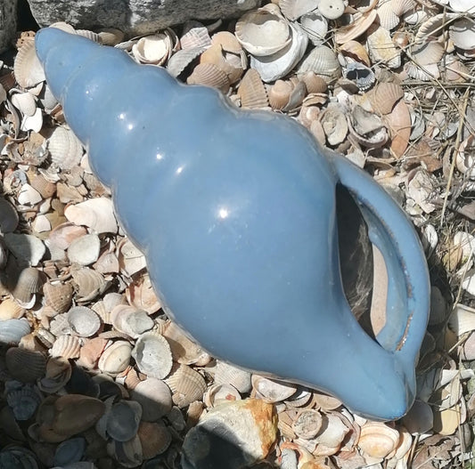 Neu ! Muschel ca. 23 cm lang aus winterfesten Steinzeug aus blaugrau glasierten Steinzeug Meerestier Aquarium Wasser Teich Deko Schnecke