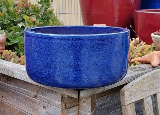 Pflanzschale ø 38 cm aus Steinzeug blau glasiert , Pflanztopf Blumenkübel Blumentopf