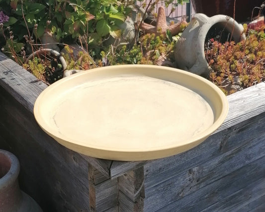 B-WARE !! Großer winterfester Untersetzer Teller Vogeltränke ø ca. 43 cm aus Keramik gelb glasiert Insektentränke Vogelbad Garten Blumentopf