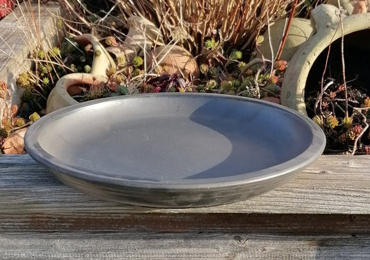 2 !! Winterfeste Untersetzer Teller Vogeltränke ø ca. 20 cm aus Keramik grau / anthrazit matt glasiert Insektentränke Vogelbad Garten Blumentopf