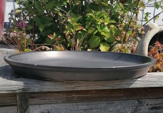 B-WARE !! Großer winterfester Untersetzer Teller Vogeltränke ø ca. 45 cm aus Keramik grau matt glasiert Insektentränke Vogelbad Garten Blumentopf