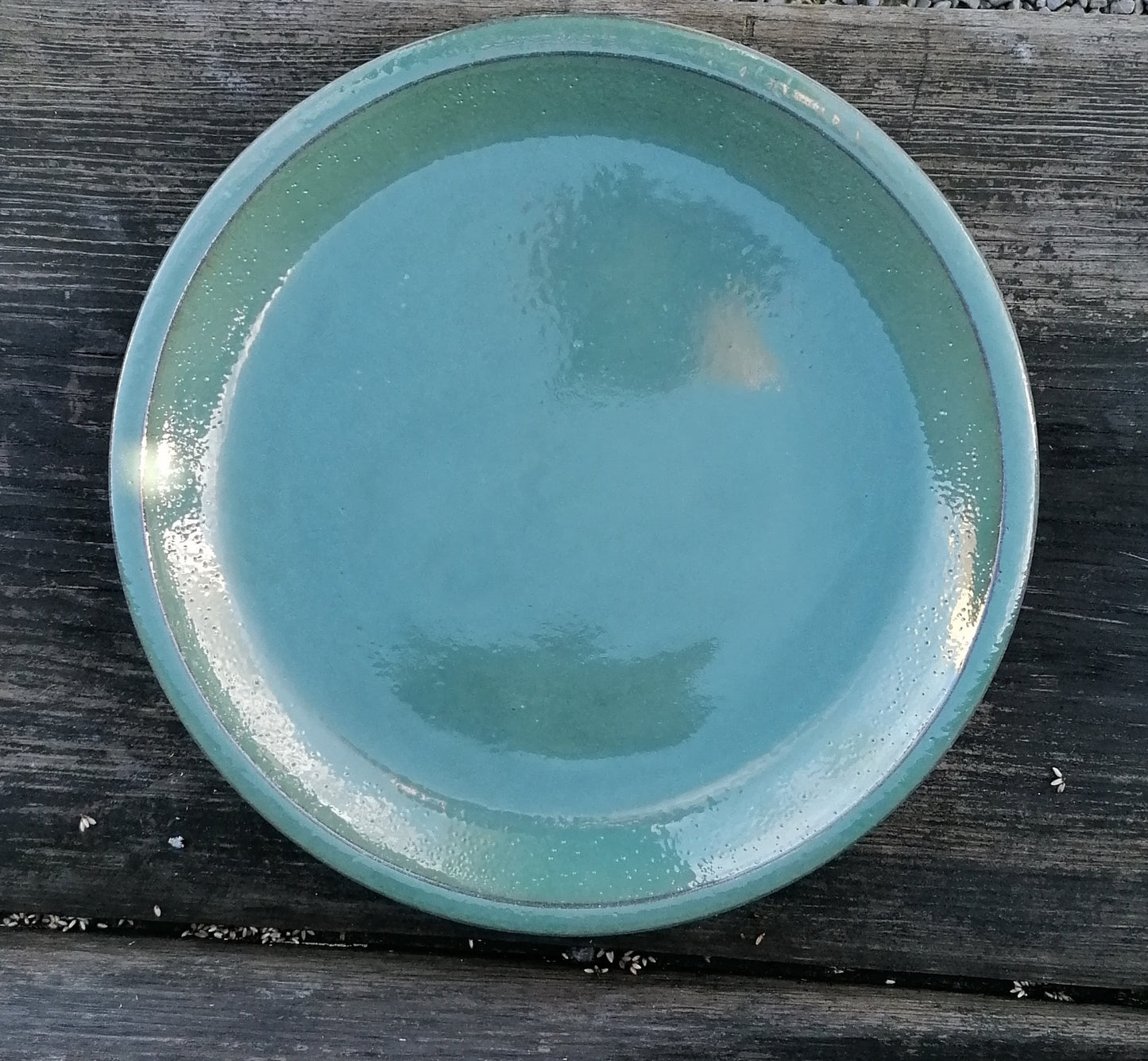 NEU !! Winterfester Untersetzer Teller Vogeltränke ø ca. 30 cm aus Keramik grün glänzend glasiert Insektentränke Vogelbad Garten Blumentopf