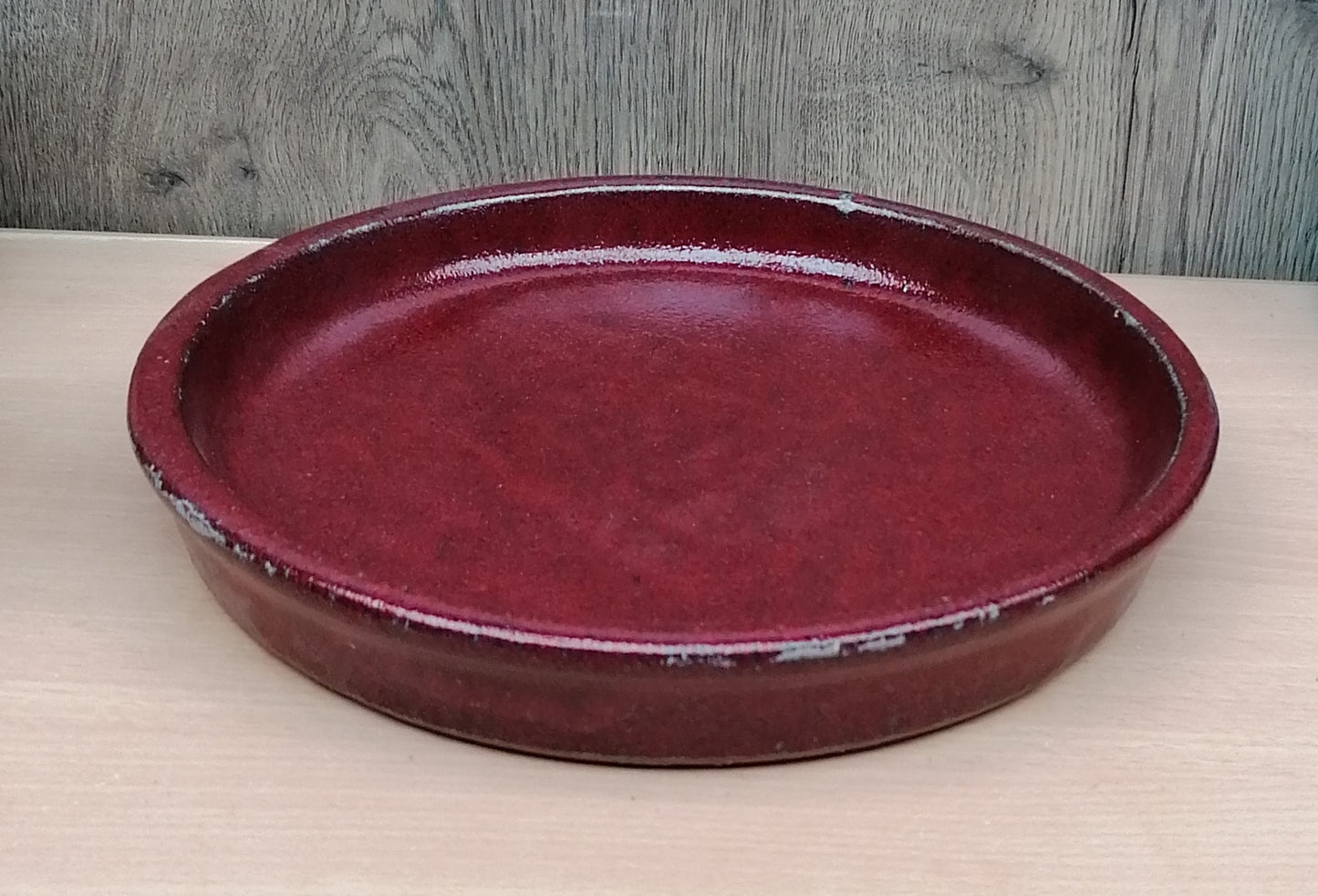 NEU !! Winterfester Untersetzer Teller Vogeltränke ø ca. 25 cm aus Steinzeug dunkelrot / oxblood glasiert Insektentränke Vogelbad Garten Blumentopf