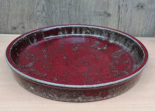 NEU !! Winterfester Untersetzer Teller Vogeltränke ø ca. 30 cm aus Steinzeug dunkelrot / oxblood glasiert Insektentränke Vogelbad Garten Blumentopf