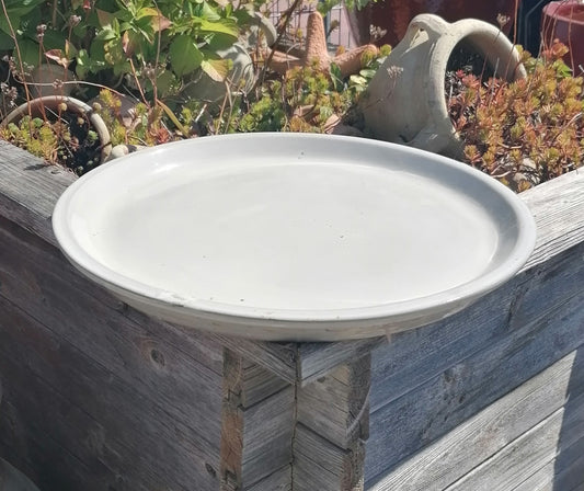 B-WARE !! Großer winterfester Untersetzer Teller Vogeltränke ø ca. 43 cm aus Keramik weißgrau glasiert Insektentränke Vogelbad Garten Blumentopf