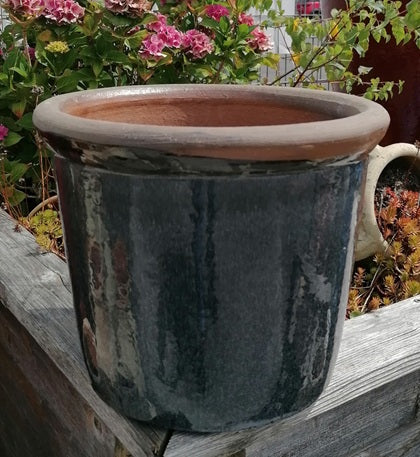 Winterfester Blumentopf grau glänzend glasiert ø ca. 31 cm aus Steinzeug Pflanztopf, Blumenkübel , Übertopf
