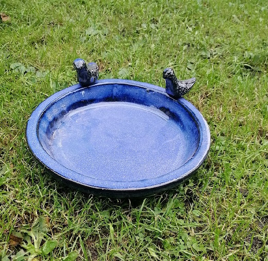 NEU !! Vogeltränke ø ca. 30 cm aus Keramik blau glasiert Insektentränke Vogelbad Garten