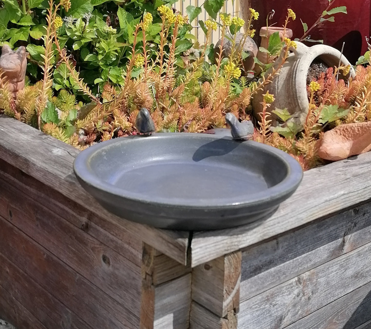 Vogeltränke ø ca. 30 cm aus Keramik blaugrau matt glasiert Insektentränke Vogelbad Garten