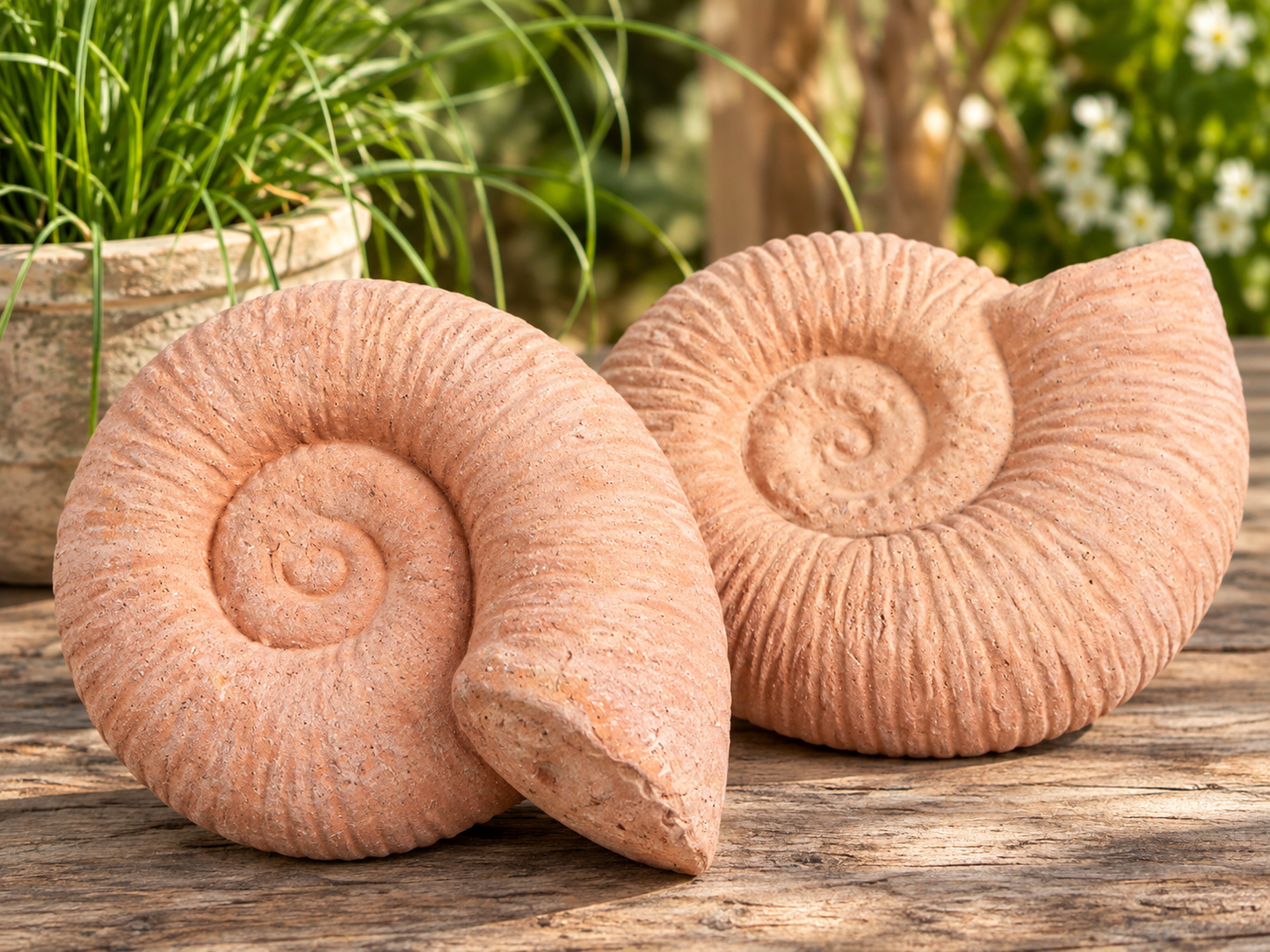 NEU !! 2er Set große Ammoniten ø ca. 20 cm aus Terracotta, Fossil, Taxon, Kopffüßer, Meerestiere