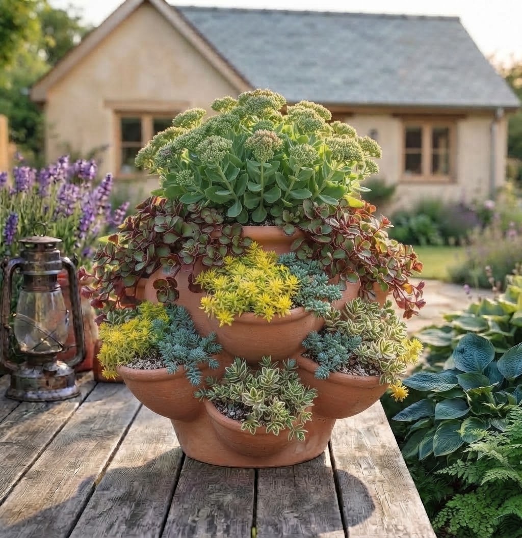 Neu !! Schöner großer Erdbeertopf / Kräutertopf ca. 28 cm hoch aus rotem Terracotta mit 6 Pflanzkammern Terrakotta mediterran Kakteen Sukkulenten