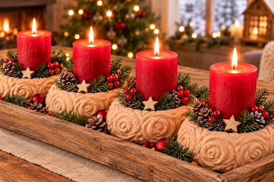 2. Wahl !! 4er Set Kerzenringe / Untersetzer ø je ca. 17 cm hoch aus rotem Terracotta Kübelfuß Füße Deko Weihnachten Adventsgesteck Rosen ( OHNE DEKO )