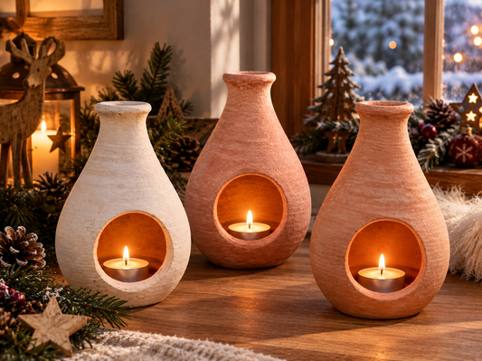 Neu !! 3er Set Teelichthalter je ca. 17 cm hoch aus Terracotta, Terrakotta , Kerzenlicht