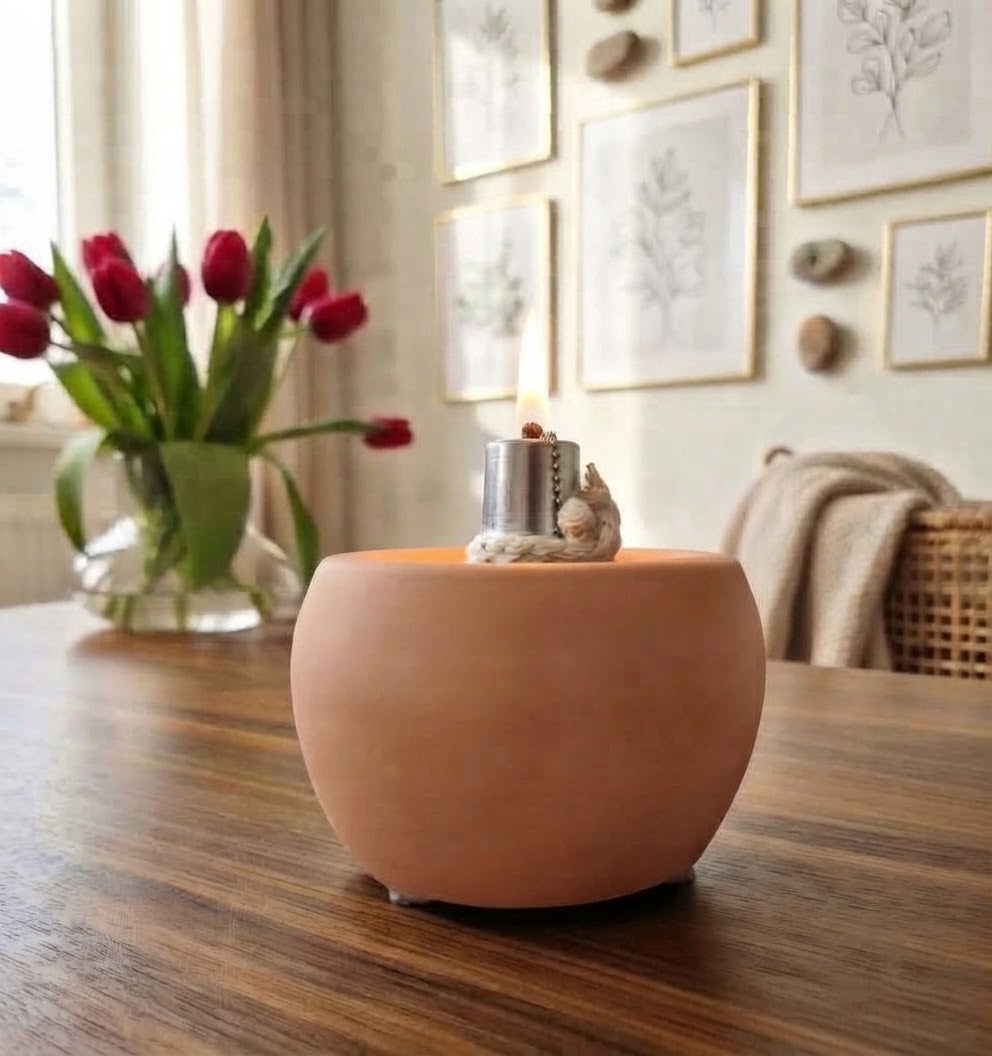 Neu !! Öllampe / Windlicht mit Einsatz ca. 16 cm Bauchdurchmesser aus Terracotta Windlicht