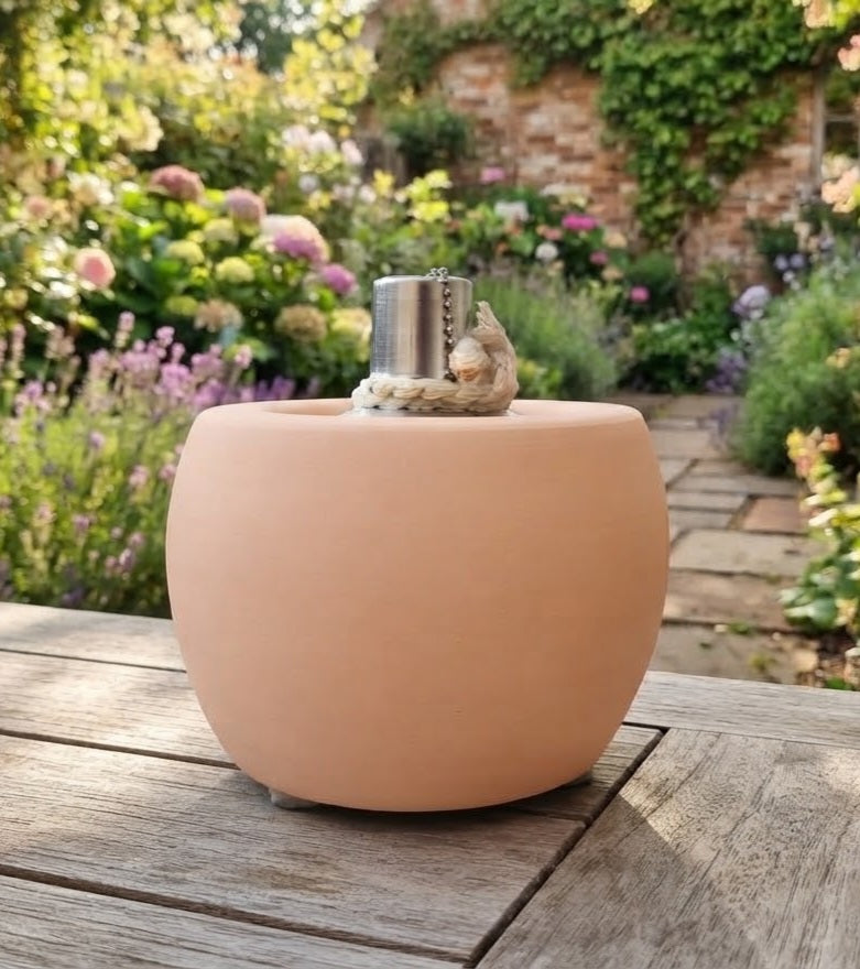 Neu !! Öllampe / Windlicht mit Einsatz ca. 16 cm Bauchdurchmesser aus Terracotta Windlicht