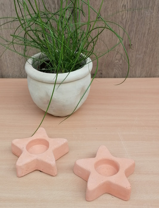 Neu !! 2er Set Teelichthalter in Sternform aus Terracotta, Terrakotta , Kerzenlicht, Kerzenständer Windlicht