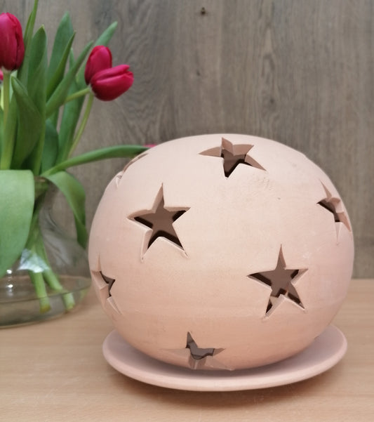 Windlicht ø ca. 20 cm mit Sternenmotiv , 2 tlg. aus Terracotta