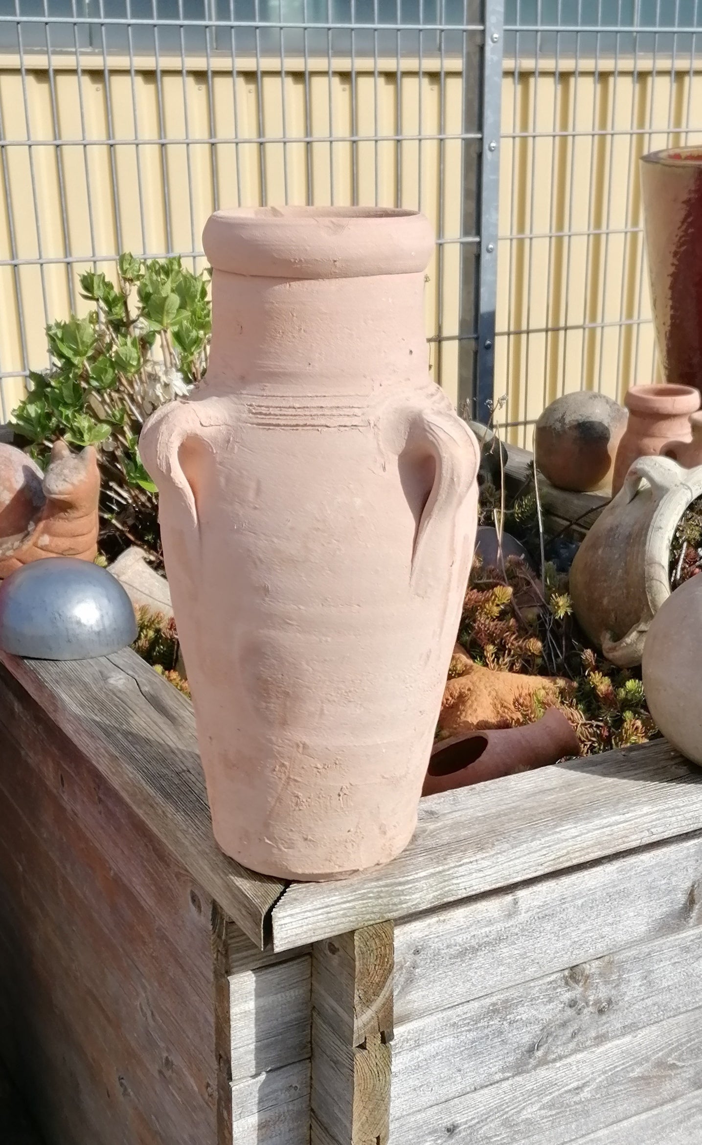 B-Ware Liege-Amphore Aus Terracotta – Ca. 30 Cm | Weißgrau Mit Roten Nuancen | Mit Abflussloch, Handgefertigt