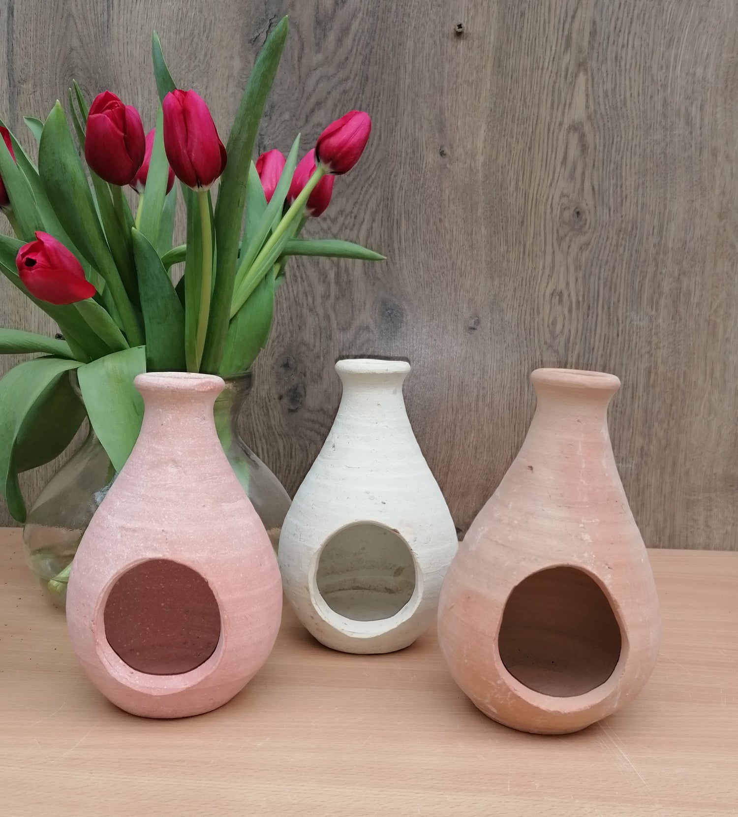 Neu !! 3er Set Teelichthalter je ca. 17 cm hoch aus Terracotta, Terrak – La Casa