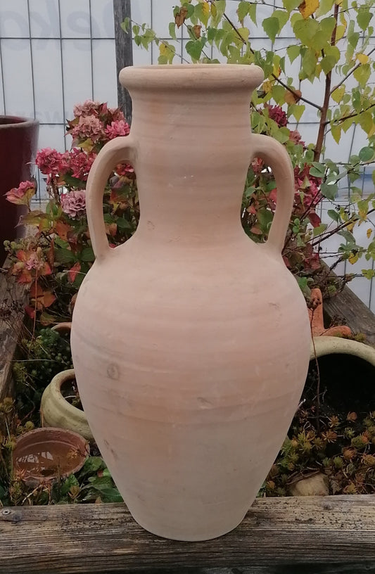 Neu ! Rustikale handgefertigte Amphore ca. 50 cm hoch mit 2 Henkel aus leicht rötlichen Terracotta / Terrakotta Krug Vase