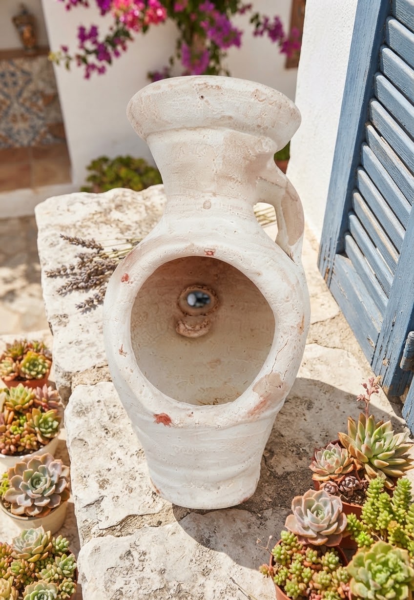2.WAHL !! Offene Amphore ca. 20 cm hoch aus weißgrauen Terracotta mit 1 Henkel  Liegeamphore