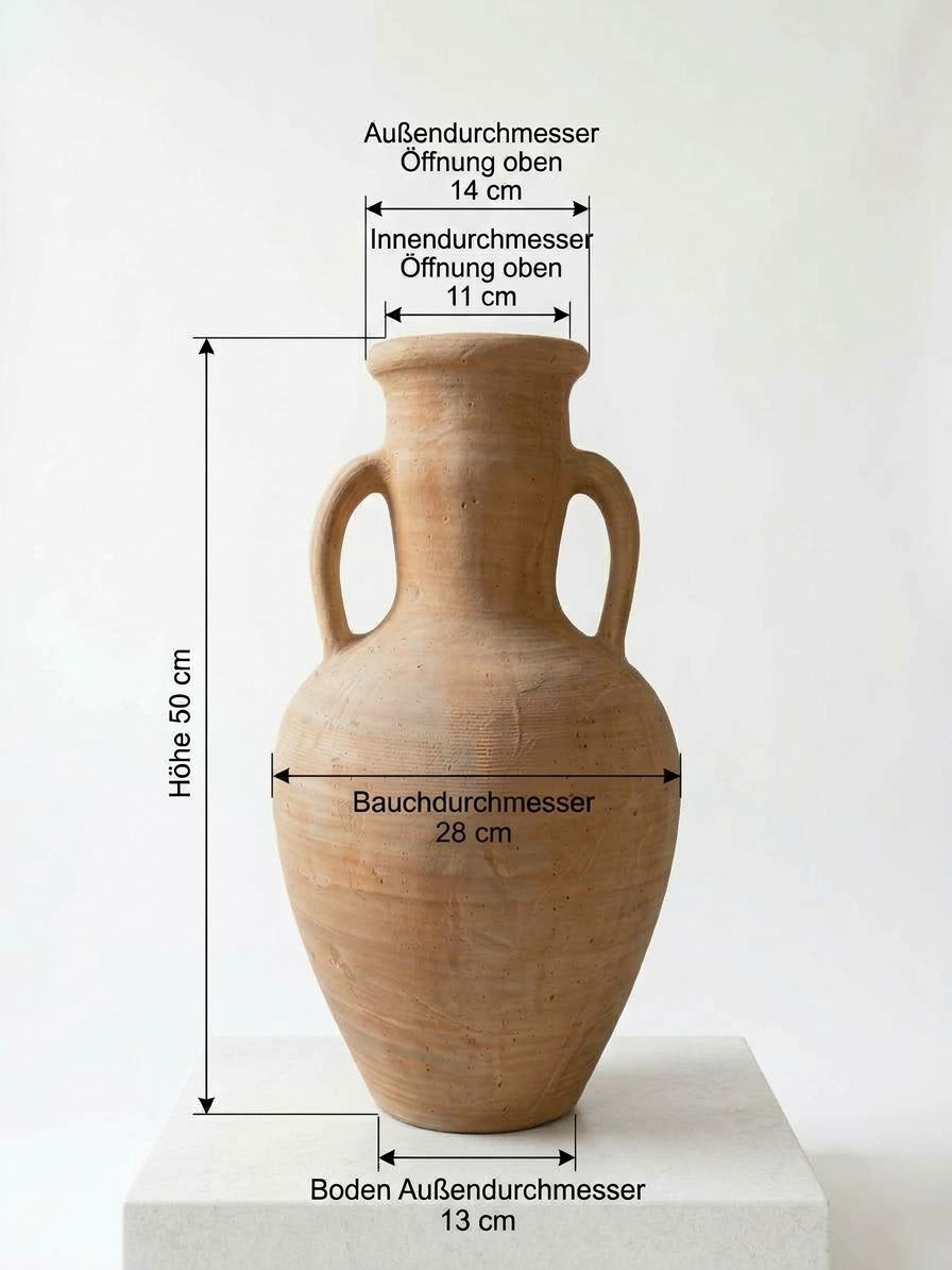 Rustikal handgefertigte Amphore 50 cm hoch mit 2 Henkel aus leicht rötlichen Terracotta / Terrakotta Krug Vase