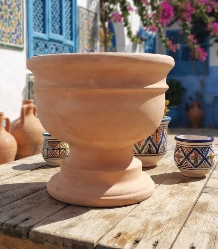 Kleiner rustikaler Pokal - Pflanzschale - Blumentopf  ø ca. 23 cm aus rötlichen Terracotta Terrakotta