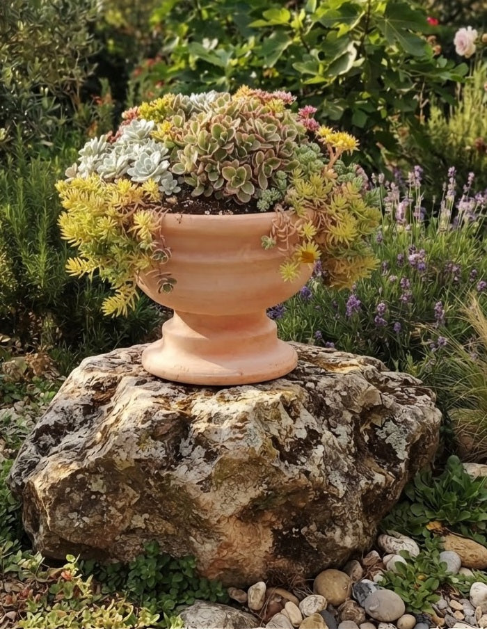 Kleiner rustikaler Pokal - Pflanzschale - Blumentopf  ø ca. 23 cm aus rötlichen Terracotta Terrakotta
