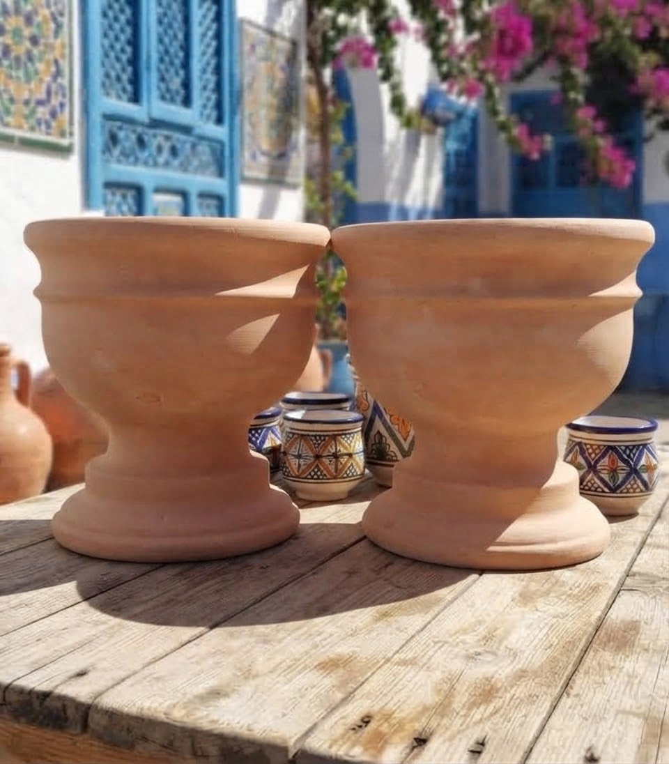 2er Set kleine Pokale - Pflanzschalen - Blumentöpfe  ø ca. 23 cm aus rötlichen Terracotta Pokale