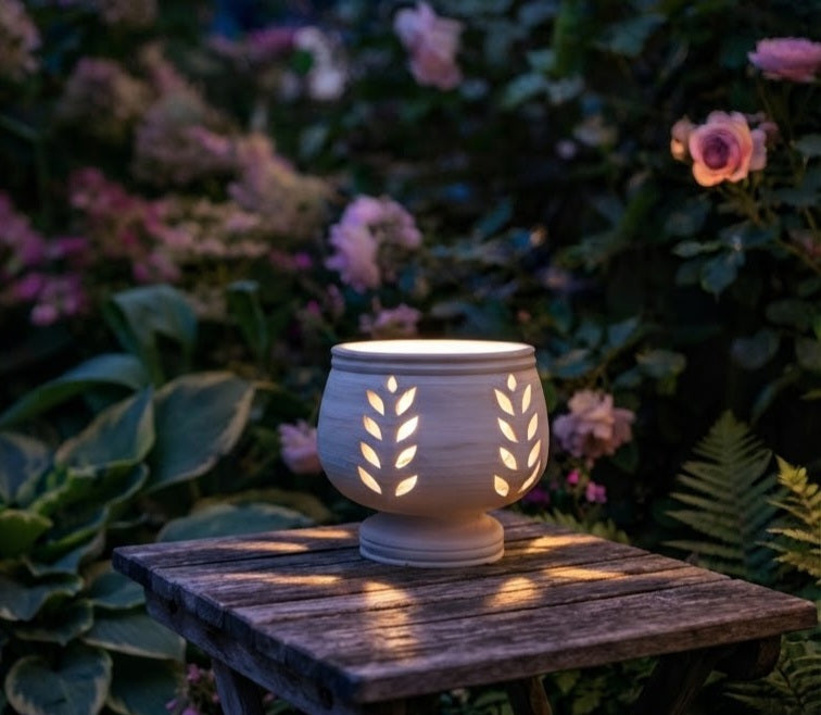 NEU !! Windlicht mit Blätterranke ø ca. 12 cm aus Terracotta Terrakotta
